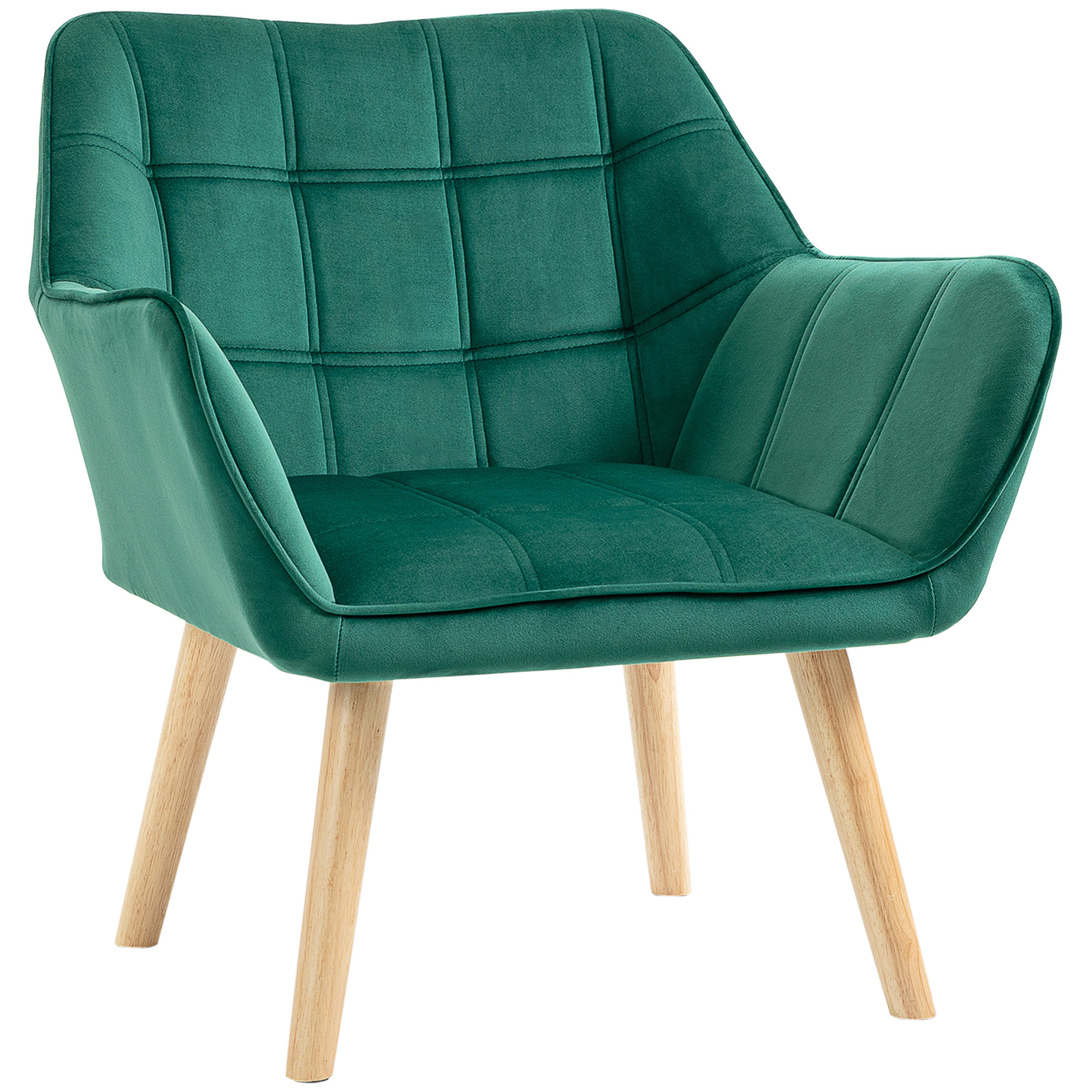 Butaca de Salón Moderna, Sillón Lectura Tapizado en Terciopelo con Asiento Ancho, Patas de Madera, Fácil Montaje, Sillón Relax para Sala de Estar, Dormitorio y Balcón, Verde