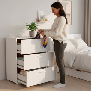 Cassettiera a 3 Cassetti Comò Comodino Mobile Contenitore Salvaspazio Design Moderno Camera da Letto Ingresso Soggiorno 70.2x39.8x82.7 Cm Bianco