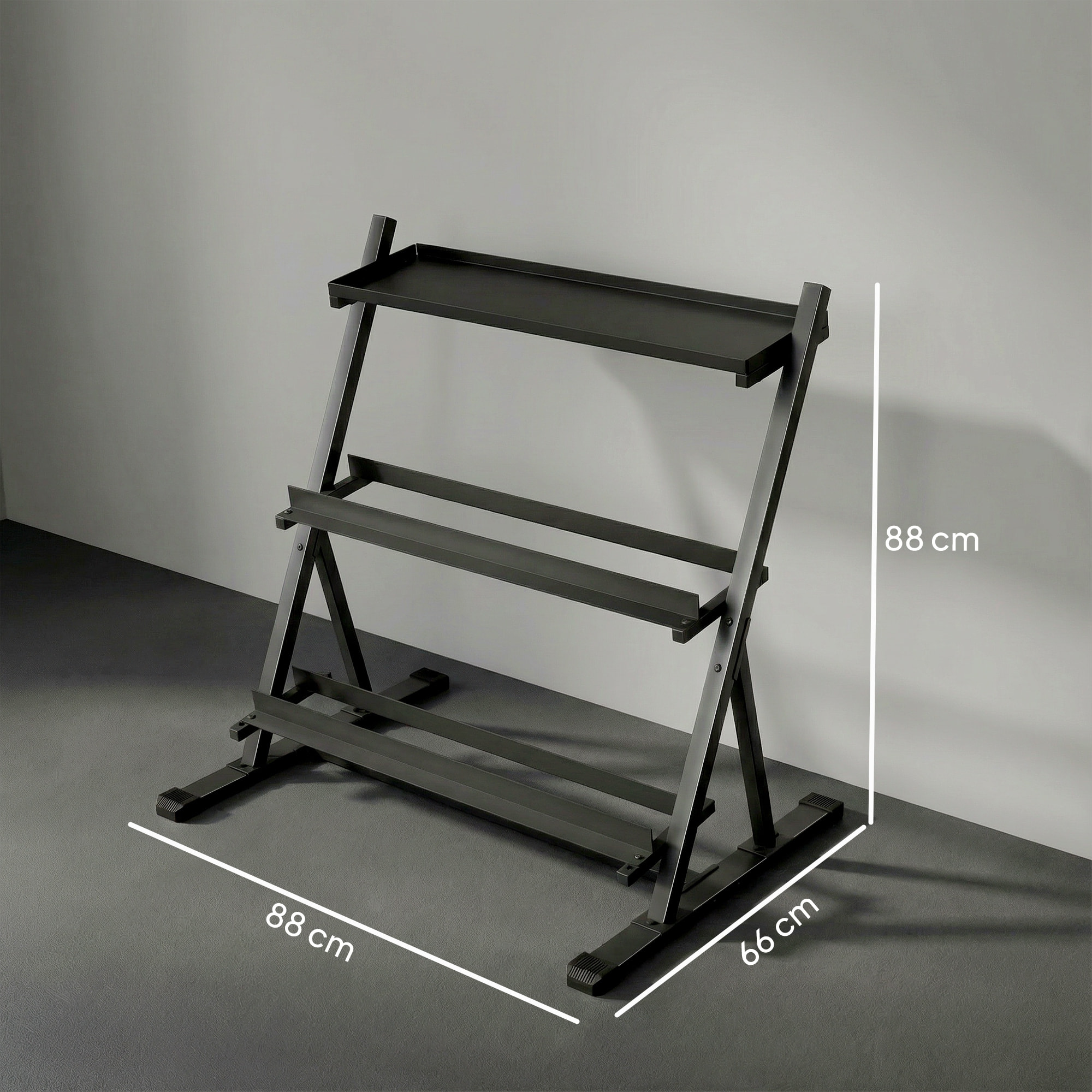 Soporte Mancuernas de 3 Niveles, Estante de Almacenamiento de Pesas de Acero con Barras Ajustables, para Entrenamiento en Gimnasio Casa, Carga 200 kg, 88x66x88 cm