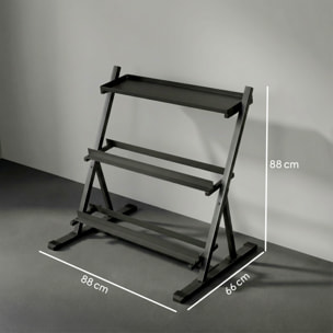 Soporte Mancuernas de 3 Niveles, Estante de Almacenamiento de Pesas de Acero con Barras Ajustables, para Entrenamiento en Gimnasio Casa, Carga 200 kg, 88x66x88 cm
