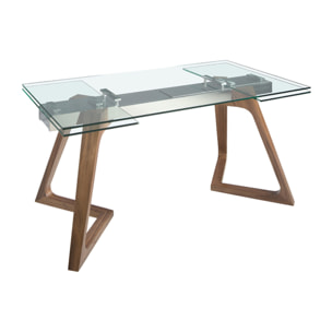 Mesa comedor extensible rectangular con tapa de cristal templado 160x90x75cm