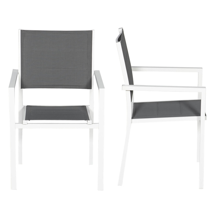 Lot de 10 chaises rembourrées en aluminium blanc - textilène gris