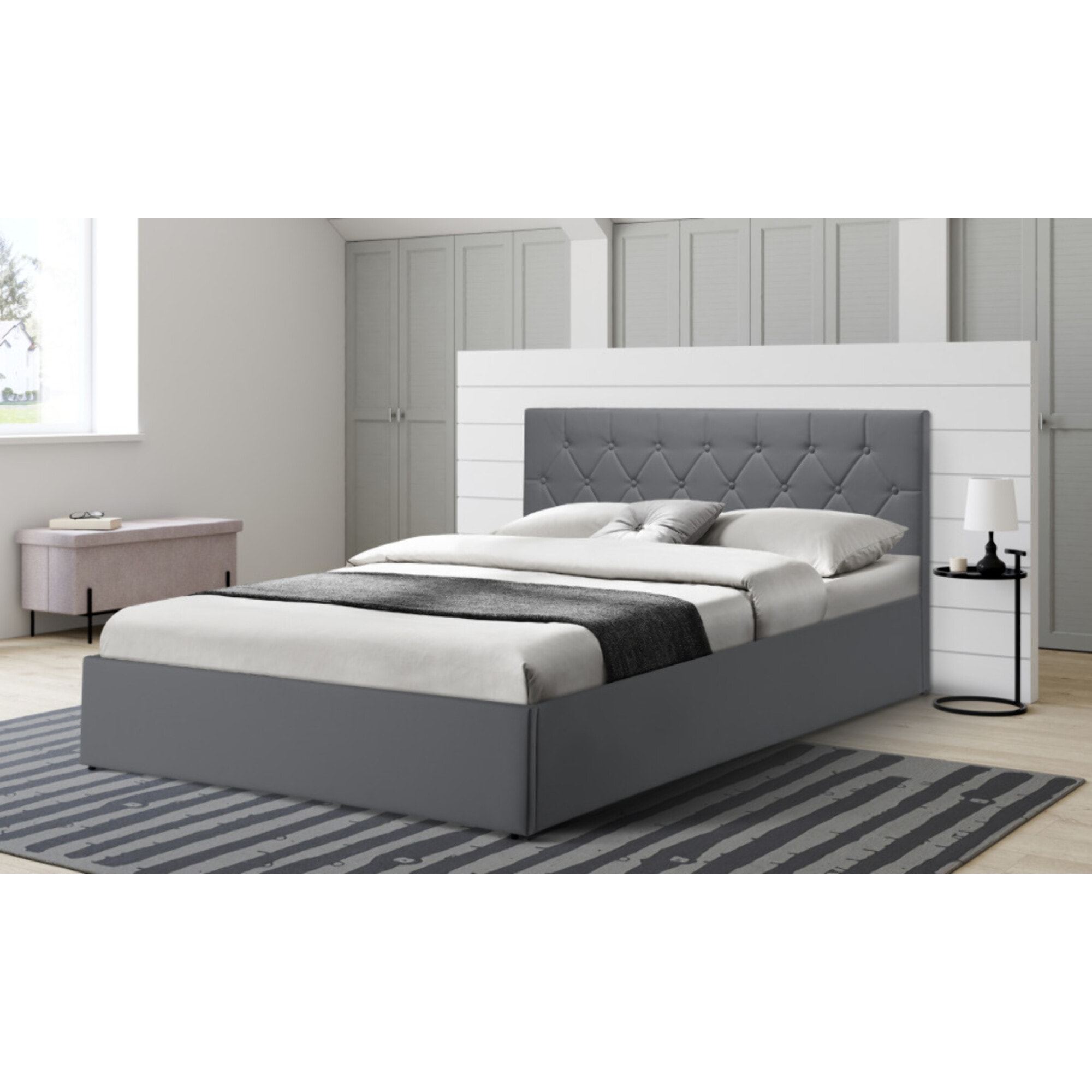 Lit coffre Hannah PVC avec sommier - Gris