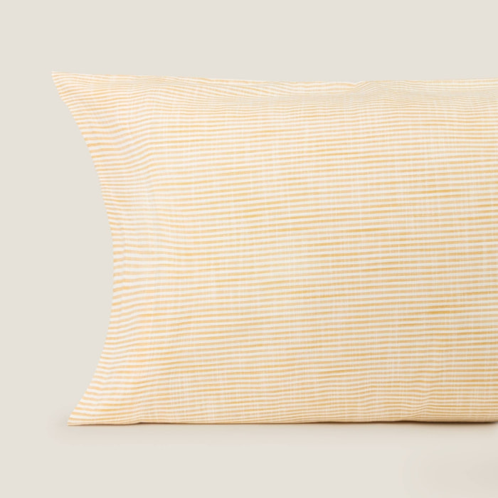 Funda almohada algodón rayas efecto lino Felinas color amarillo