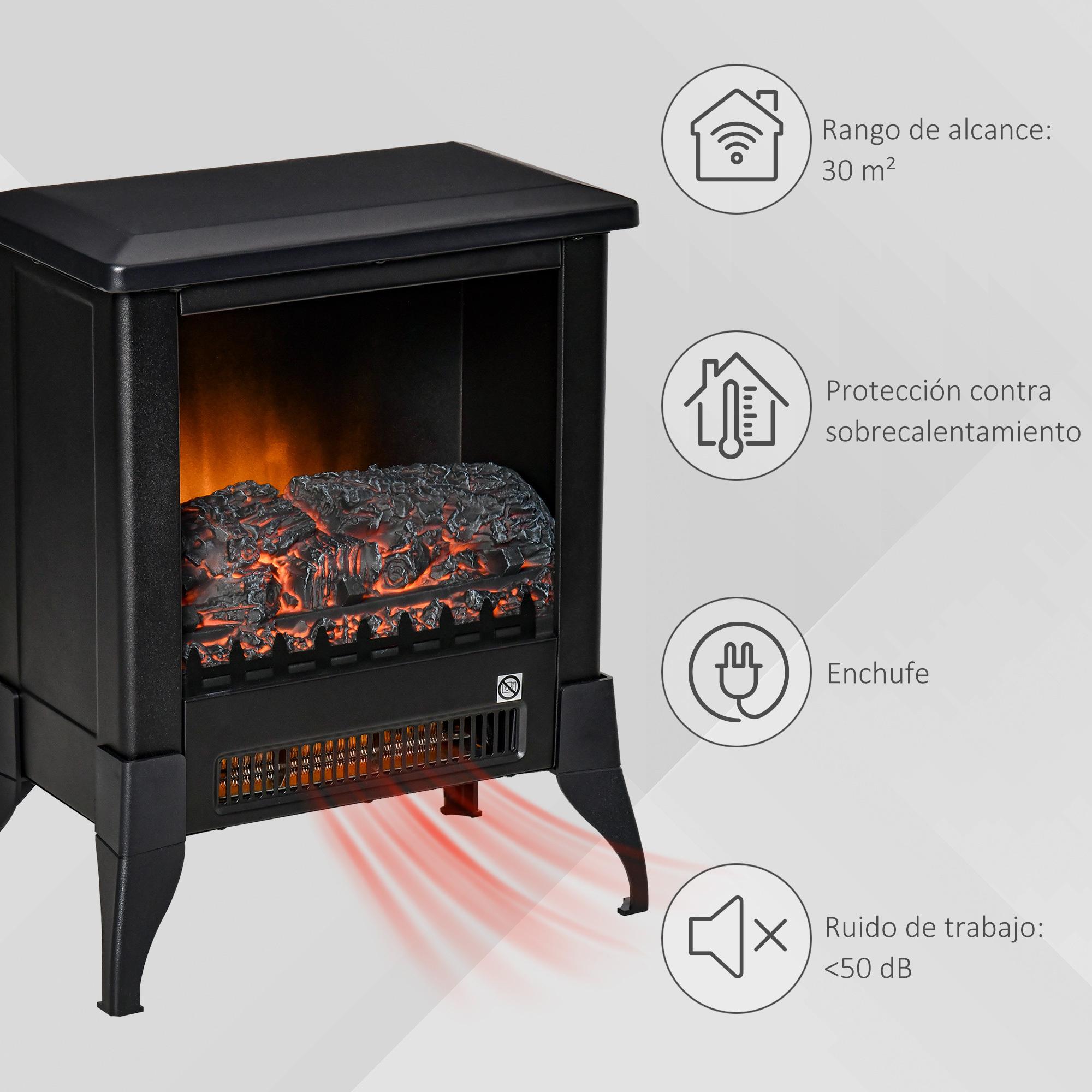 HOMCOM Chimenea Eléctrica Portátil 1800-2000W con Llama Simulada Termostato Ajustable y Protección Sobrecalentamiento para Salas de hasta 30 m² 37x22,8x45,8 cm Negro