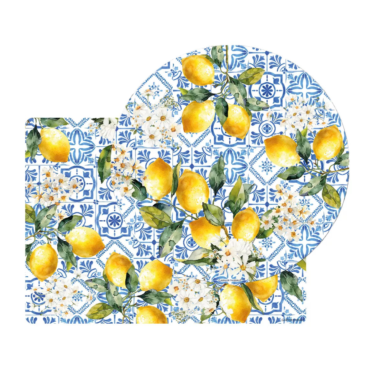 Set vinyle 860 g/m² imprimé bleu jaune Citrons azulejos bleu