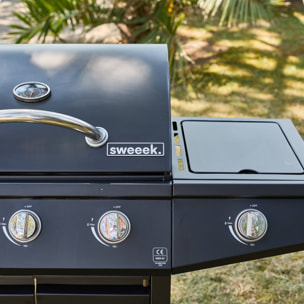 Barbecue gaz - Treville - Barbecue 3 brûleurs + 1 feu latéral noir. avec thermomètre