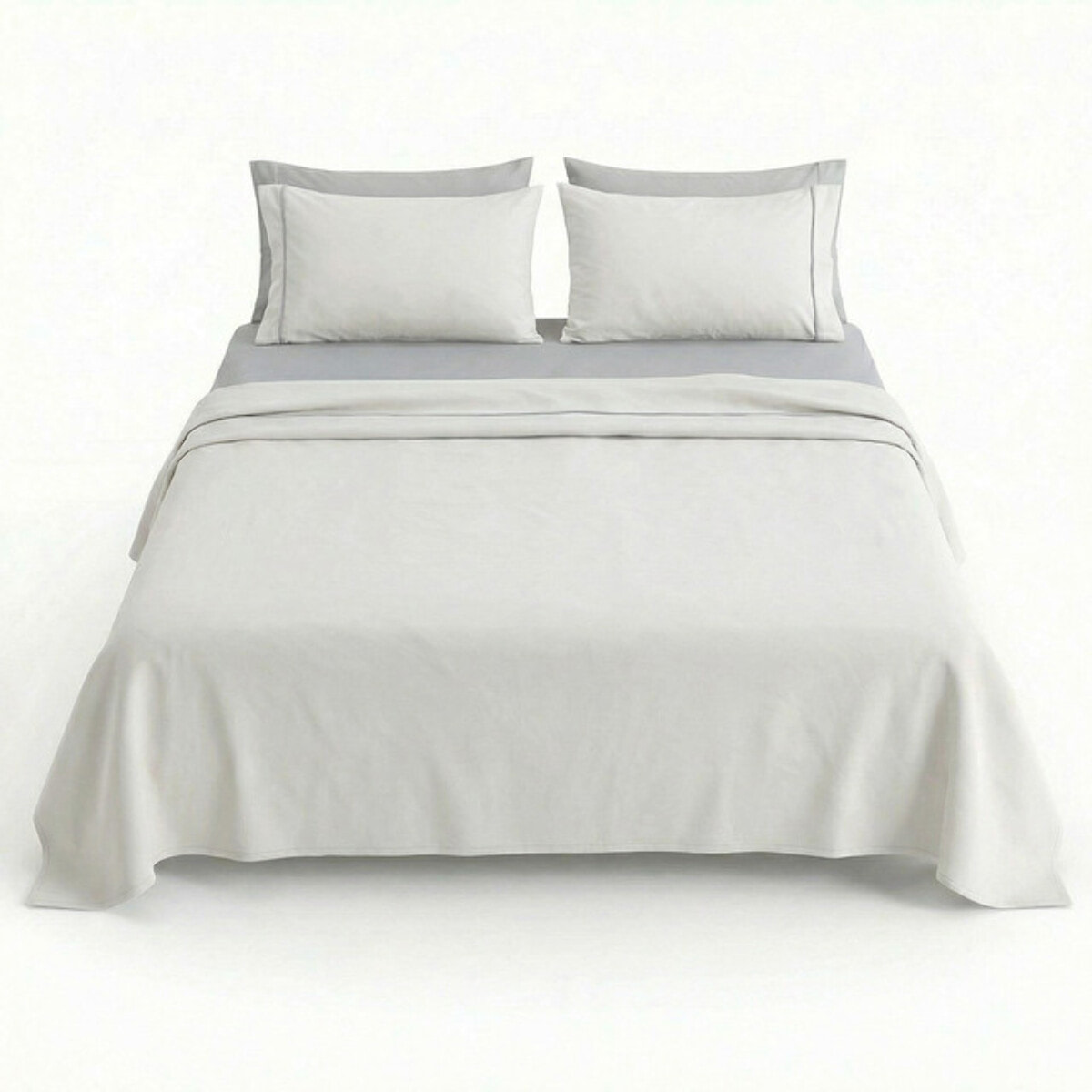 Completo lenzuola matrimoniale in cotone bicolore morbido e traspirante, set letto con lenzuolo sopra, sotto con angoli e 2 federe, design elegante con piping a contrasto, tessuto leggero e resistente 116 gsm, certificato OEKO-TEX, comfort quotidiano