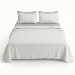 Completo lenzuola matrimoniale in cotone bicolore morbido e traspirante, set letto con lenzuolo sopra, sotto con angoli e 2 federe, design elegante con piping a contrasto, tessuto leggero e resistente 116 gsm, certificato OEKO-TEX, comfort quotidiano