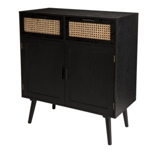 ANGELO - Buffet bois noir 2 tiroirs cannage 2 portes