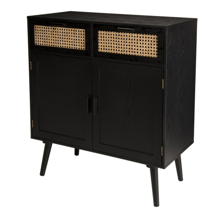 ANGELO - Buffet bois noir 2 tiroirs cannage 2 portes