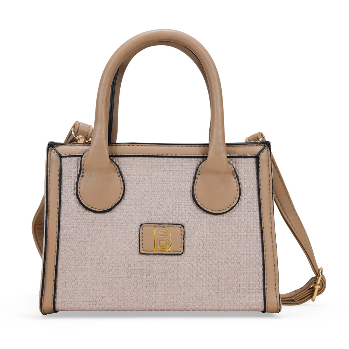 Bolso de mano beige en rafia