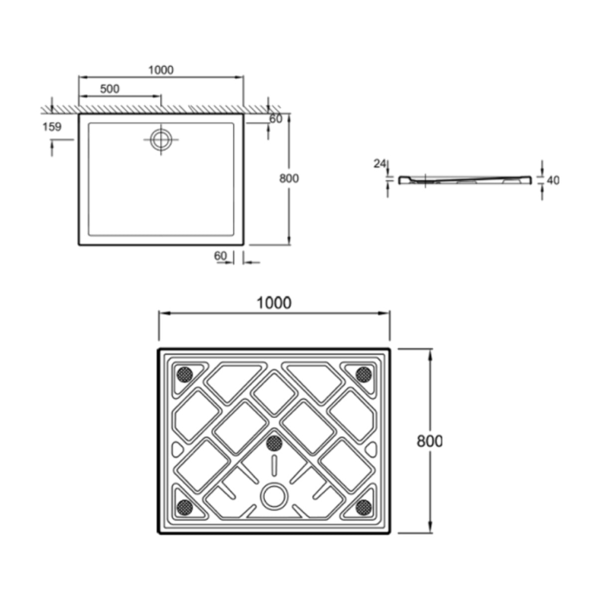 Receveur de douche 100 x 80 Gaspard extra-plat céramique
