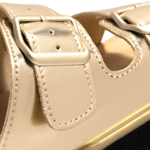 Sandalia Nórdica Mujer Hebilla Completa Oro