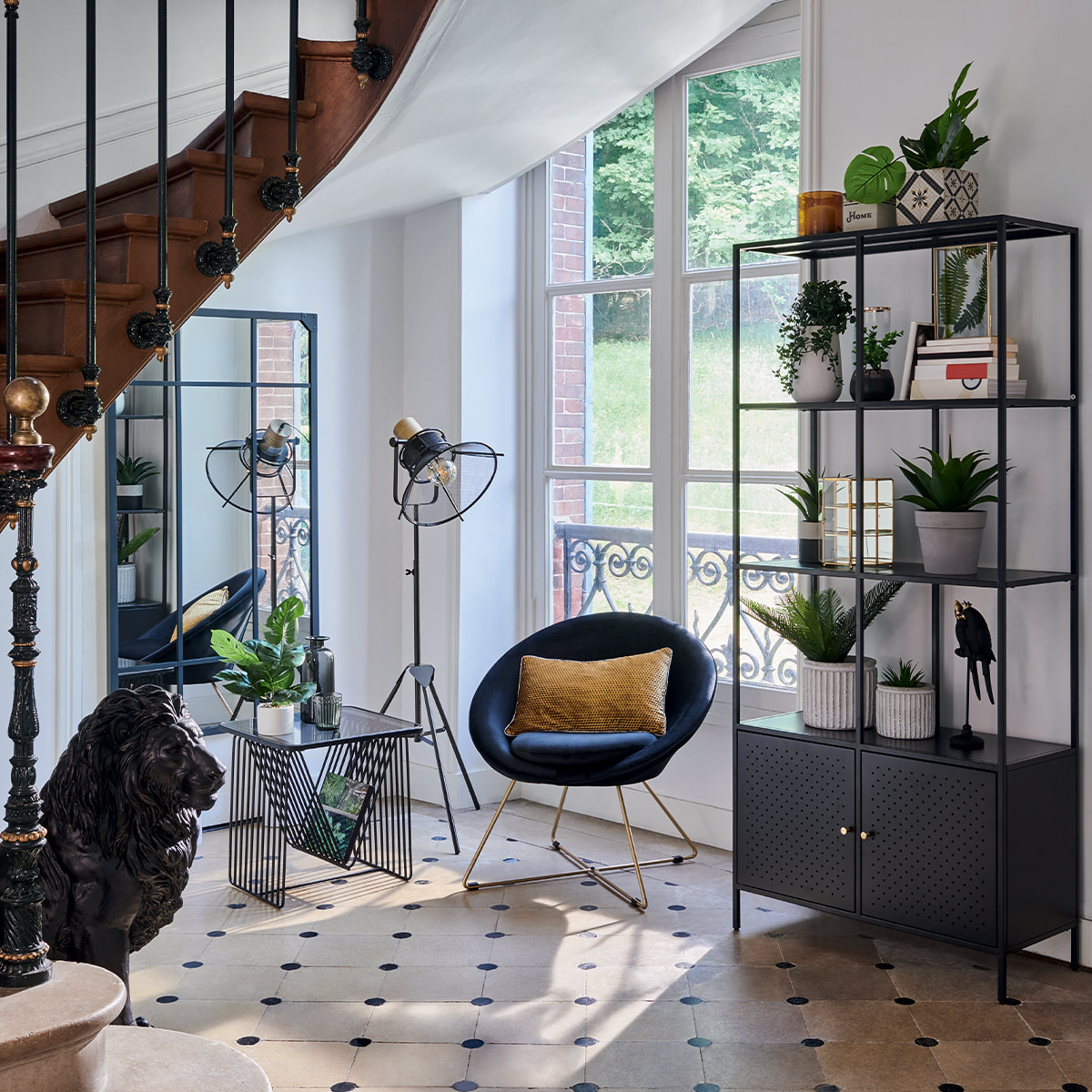 Lampadaire trépied "Rodo" noir - métal H149 cm