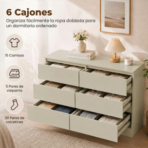 HOMCOM Cómoda de 6 Cajones para Dormitorio, Cajonera Estrecha, Sinfonier Moderno, Soporte para TV hasta 47 Pulgadas, para Salón, Vestidor, Pasillo, 100x35x69 cm, Marrón Claro