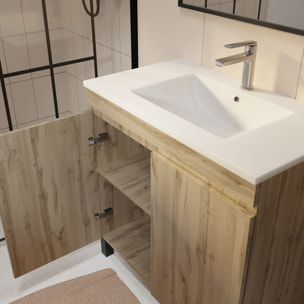Meuble de salle de bains 80cm 2 Portes_Chêne Naturel + Vasque céramique blanche - TIMBER 80