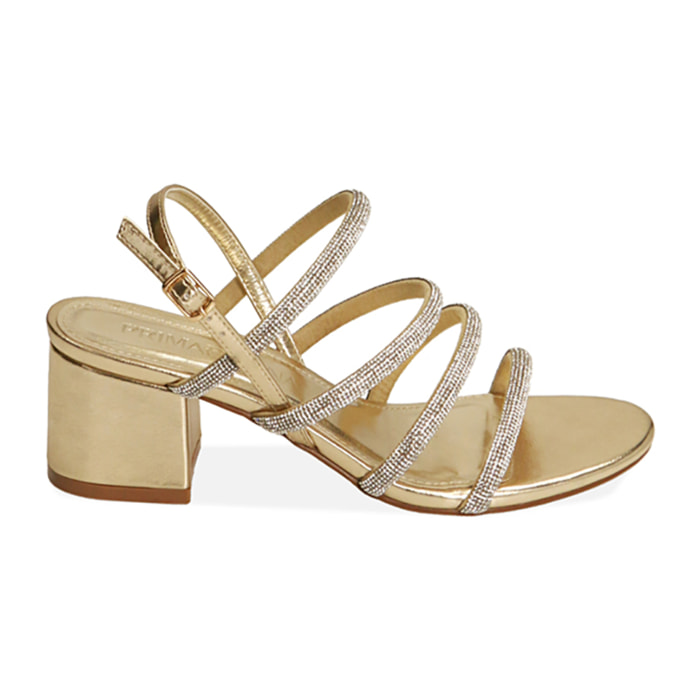 Sandali laminati oro, tacco 5,5 cm