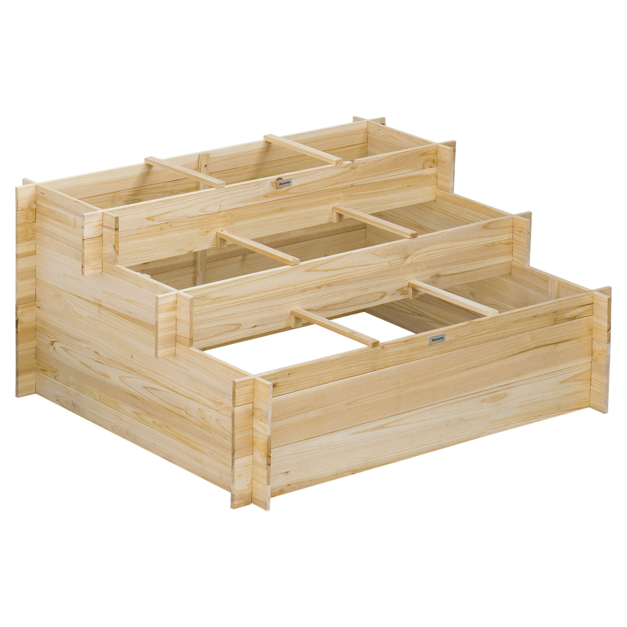 Jardinière en escalier 3 niveaux avec 9 séparateurs - feutre drainage inclus - bois sapin pré-huilé