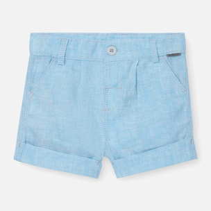 Bermudas lino bicolor niño, algodón liso, azul