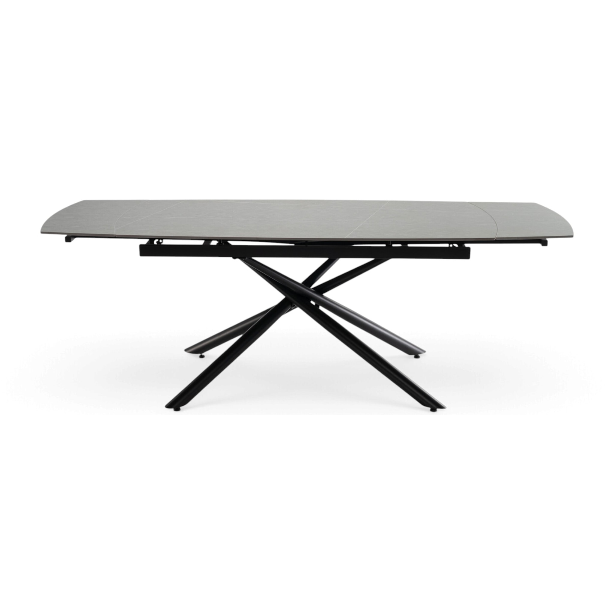 Tavolo allungabile BONIFACIO in ceramica,finitura pietra grigio e gambe in metallo verniciato nero - 160-220×80x76 cm