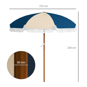 Parasol inclinable de jardin Ø 213 cm style vintage franges bleu beige