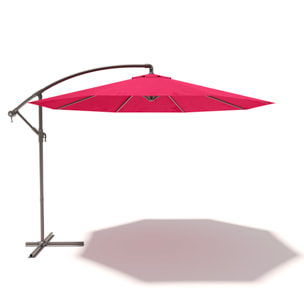 Ombrellone 3x3 M Decentrato Retrattile Braccio Rotabile Chiusura Manovella Giardino Piscina In Acciaio Inossidabile Telo 180 g/m2 Impermeabile Rosso