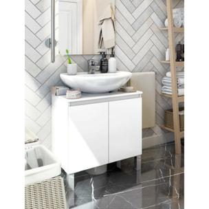 Mobile sottolavabo Jerome, Mobiletto da bagno, Contenitore porta lavabo, Armadio per lavandino, 60x40 h64 cm, Bianco lucido