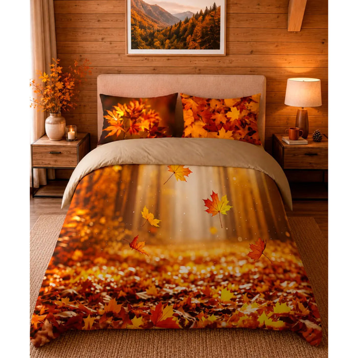 Parure Copripiumino Vibes foliage autunnale 100% cotone