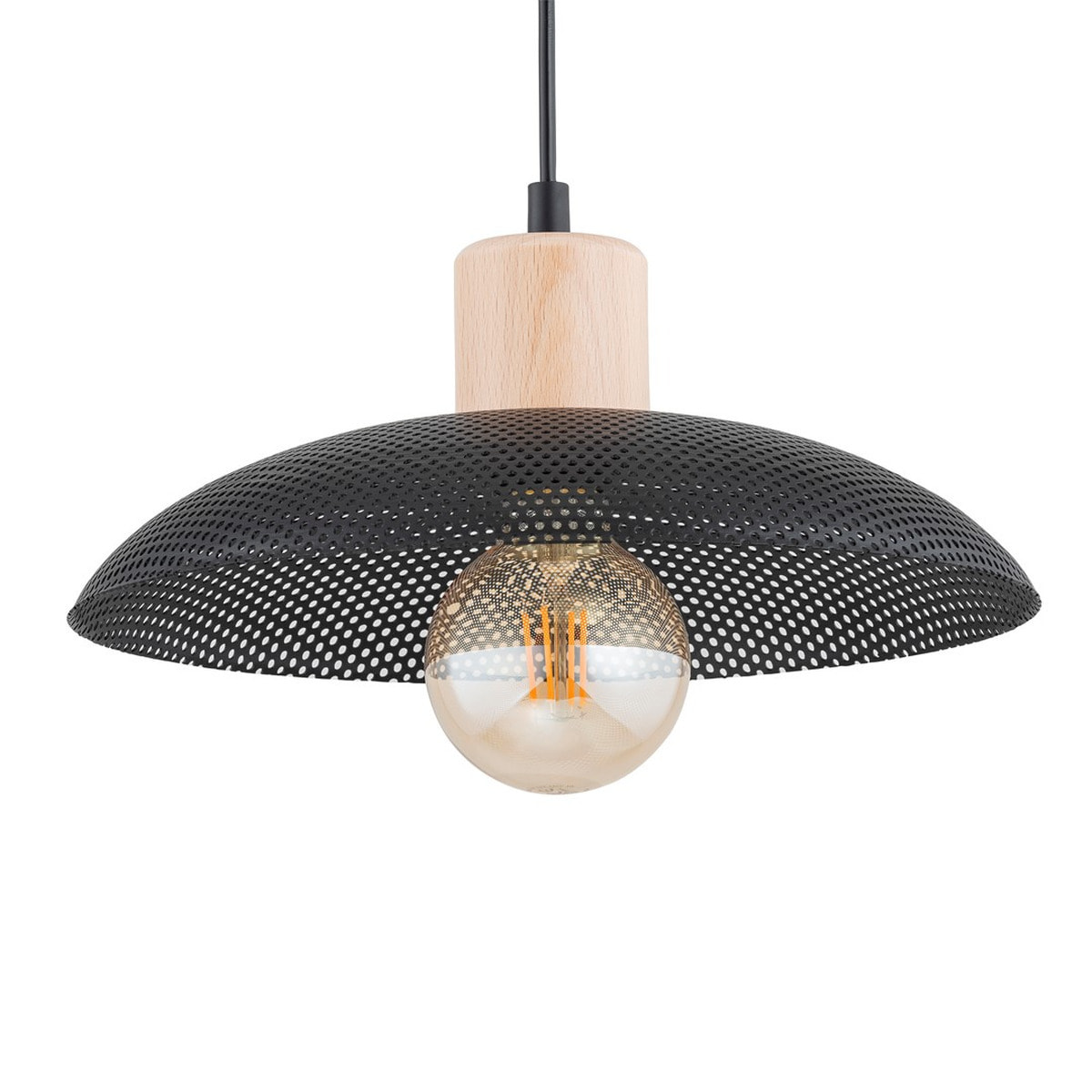 Lampada a sospensione KOBE in acciaio nero e legno naturale