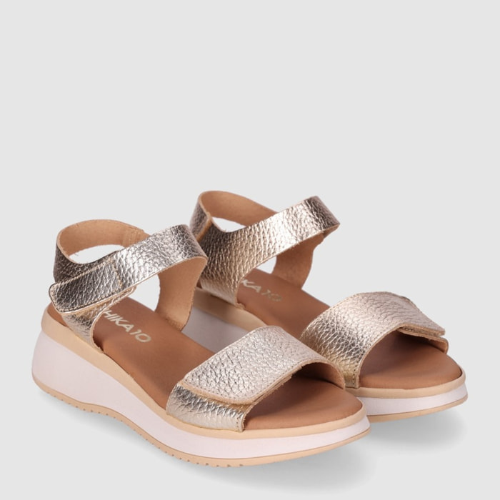 Sandalias de Piel - Platino - Tacón: Bajo