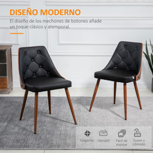 HOMCOM Set de 2 Sillas de Comedor Sillas de Cocina Modernas con Asiento Tapizado en PU y Patas de Madera para Salón Oficina Dormitorio Carga 120 kg 50,5x59x82 cm Negro