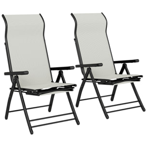 Pack de 2 Sillas Plegables Reclinables, Sillas de Jardín Exterior con Respaldo Alto Curva Ajustable en 5 Posiciones, Reposapiés Retráctil y Marco de Metal, para Patio, Playa, Gris Claro