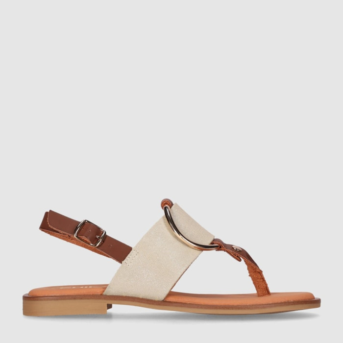 Sandalias de Serraje - Oro - Tacón: Bajo