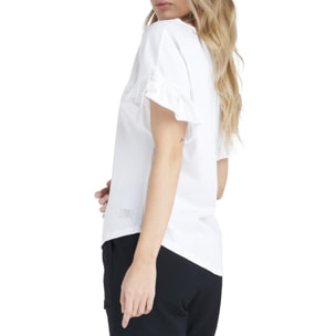 Camiseta de mujer brillante de manga corta con volantes