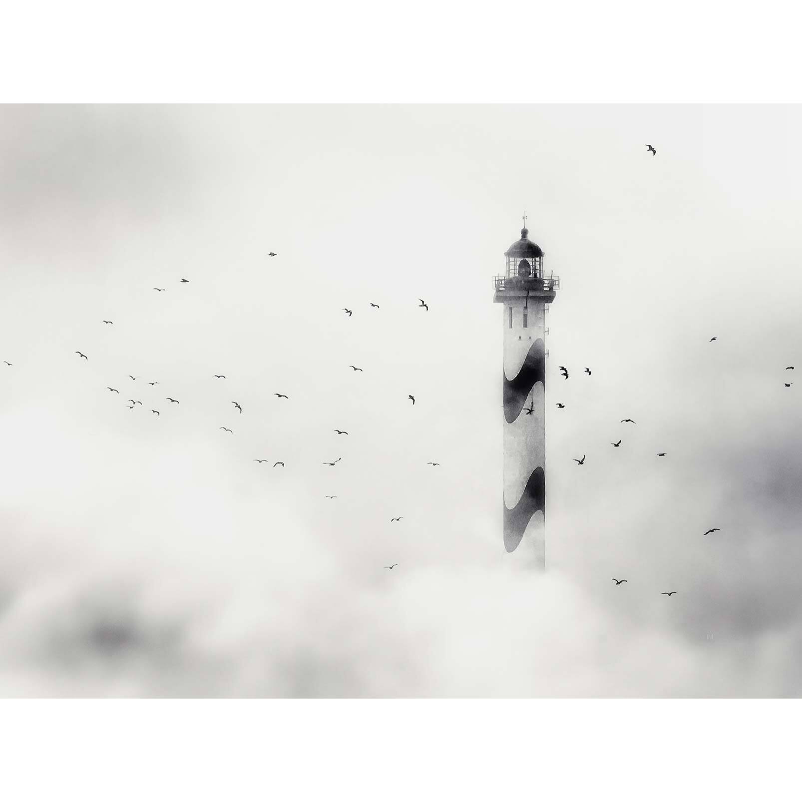 Papier peint panoramique phare dans la brume Intissé