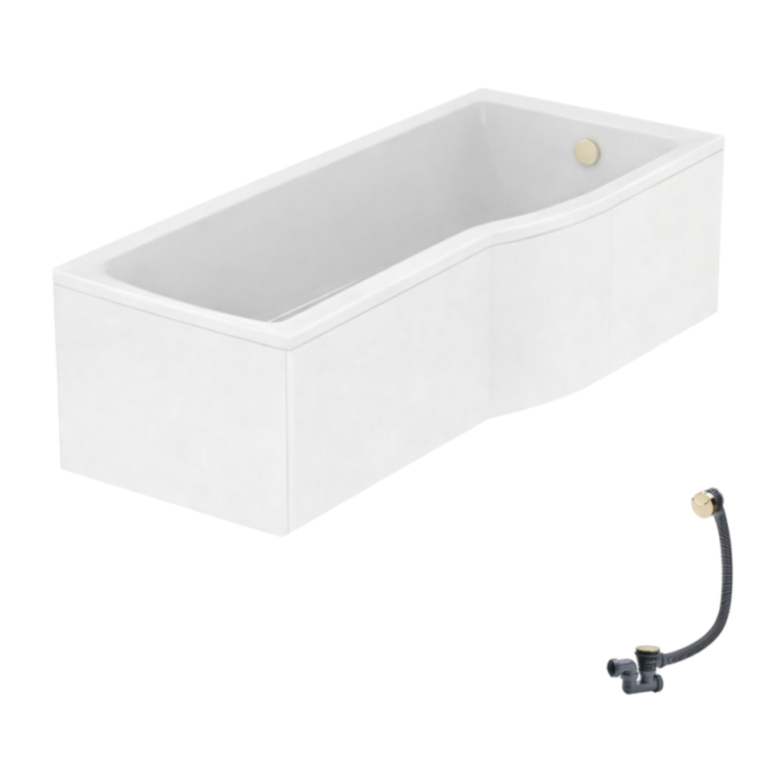Baignoire bain douche 170 x 80 cm droite Connect Air + tablier + vidage Doré