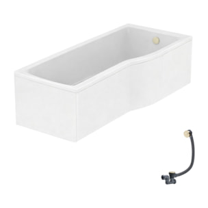 Baignoire bain douche 170 x 80 cm droite Connect Air + tablier + vidage Doré