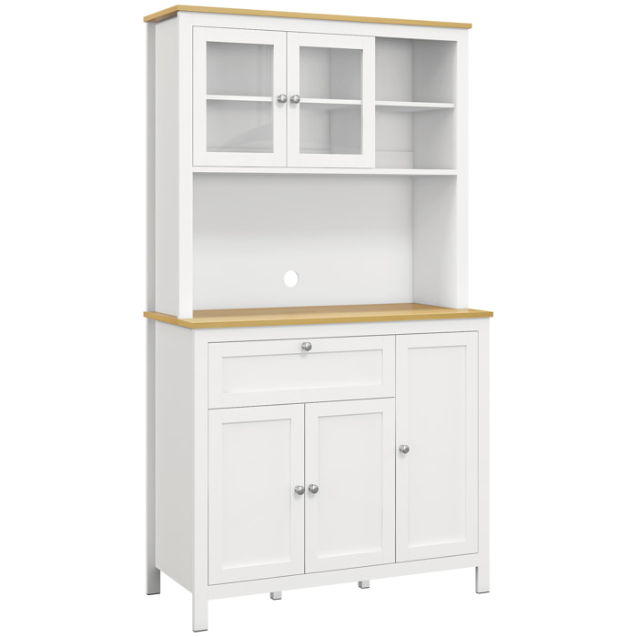 Buffet haut style classique chic - multi-rangement placards, niches, tiroir - panneaux blanc aspect bois clair