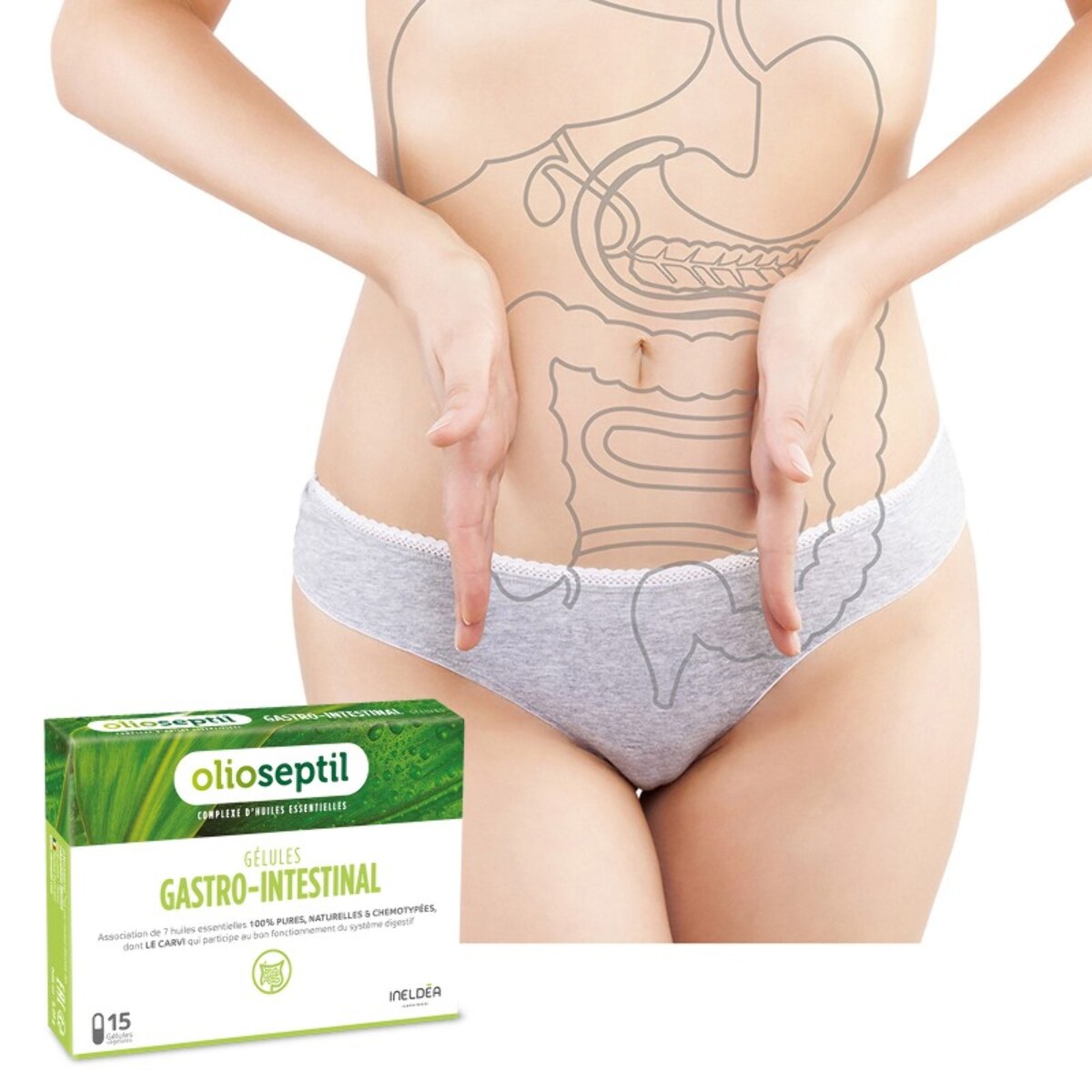 OLIOSEPTIL - Gastro-Intestinal - Participe au Bon Fonctionnement du Système Digestif - Complexe de 7 Huiles Essentielles Pures et Chémotypées en Gélules Végétales L-Vcaps - 15 Gélules