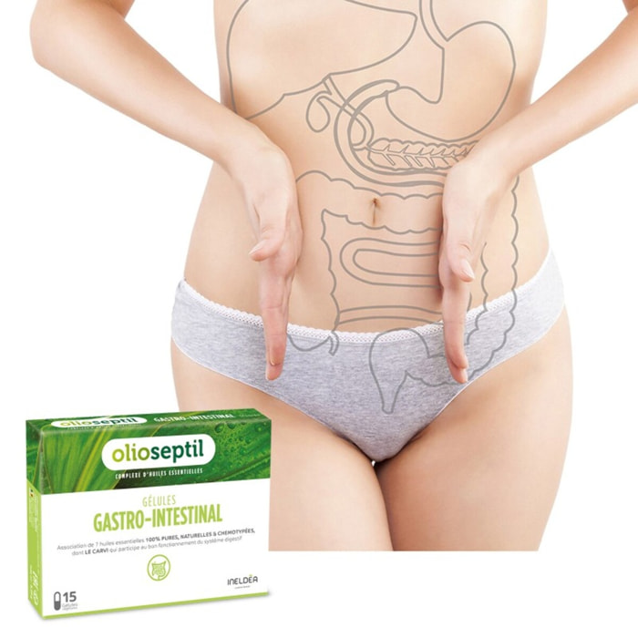 OLIOSEPTIL - Gastro-Intestinal - Participe au Bon Fonctionnement du Système Digestif - Complexe de 7 Huiles Essentielles Pures et Chémotypées en Gélules Végétales L-Vcaps - 15 Gélules