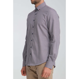 Camicia Uomo Botton Down Slim Jacquard Fantasia Blu/Bordeaux
