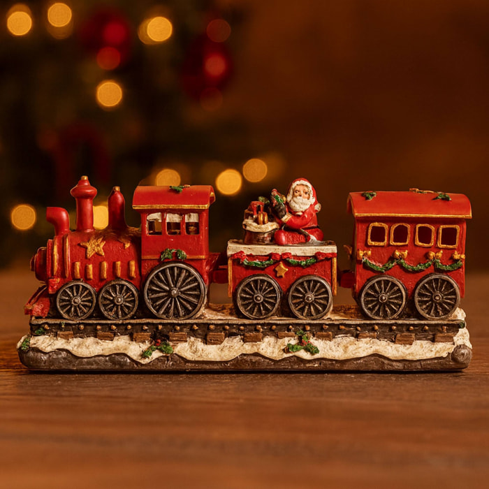 Tren navideño decorativo con locomotora y 2 vagones, con luces led y móviles 39x11x17cm - 2 diseños (surtido)