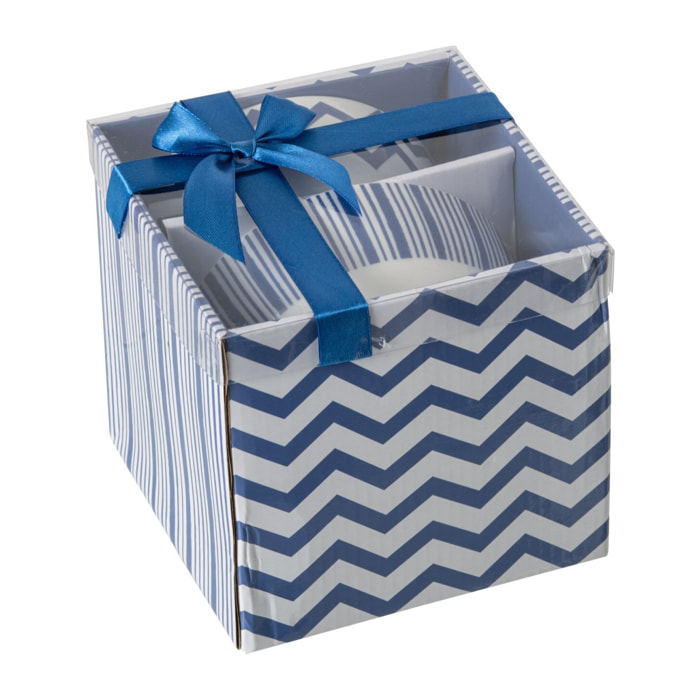 J-Line Bol Ligné - porcelaine - bleu/blanc - set de 2