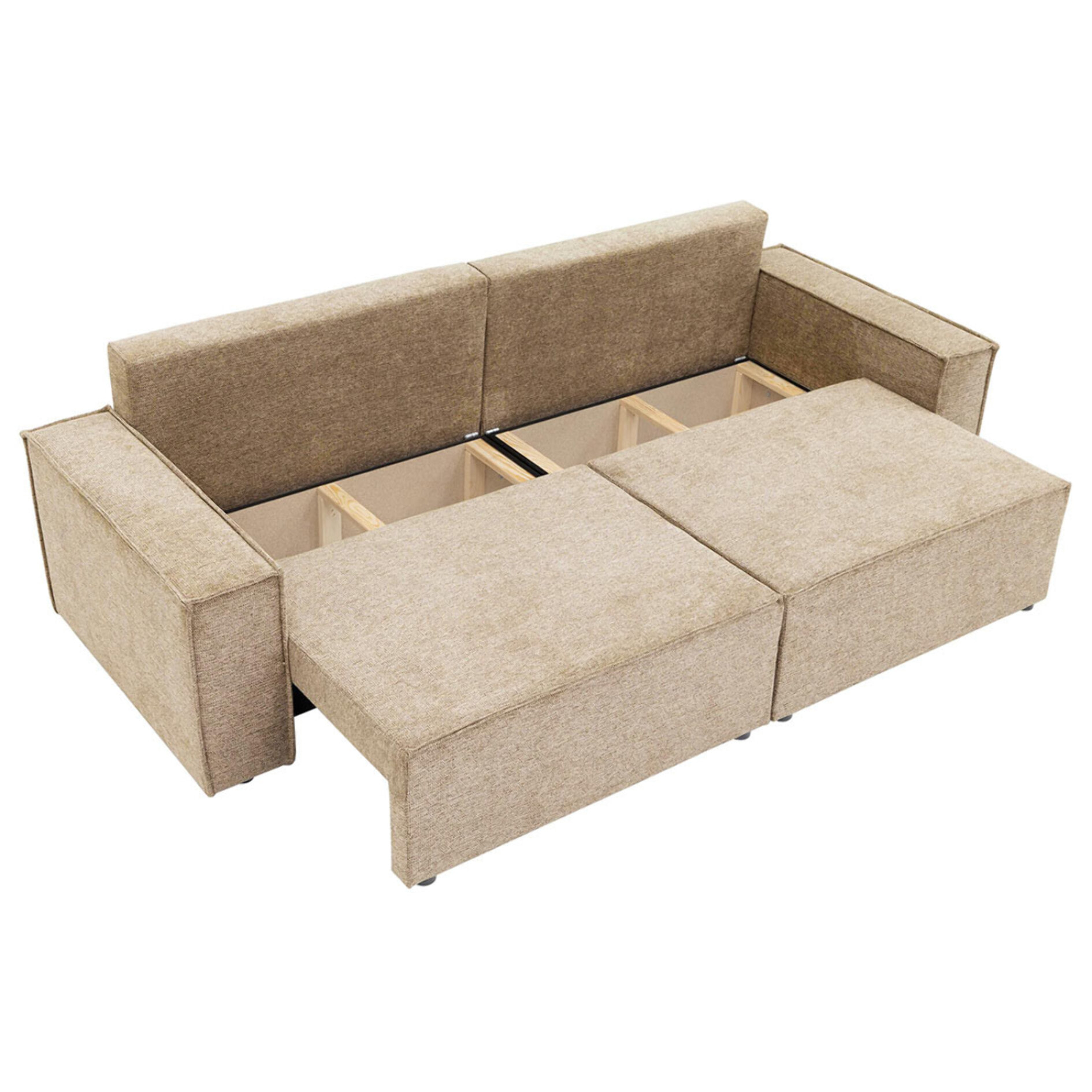 Cezanne - Canapé droit 3 places convertible avec coffre en tissu texturé - Beige