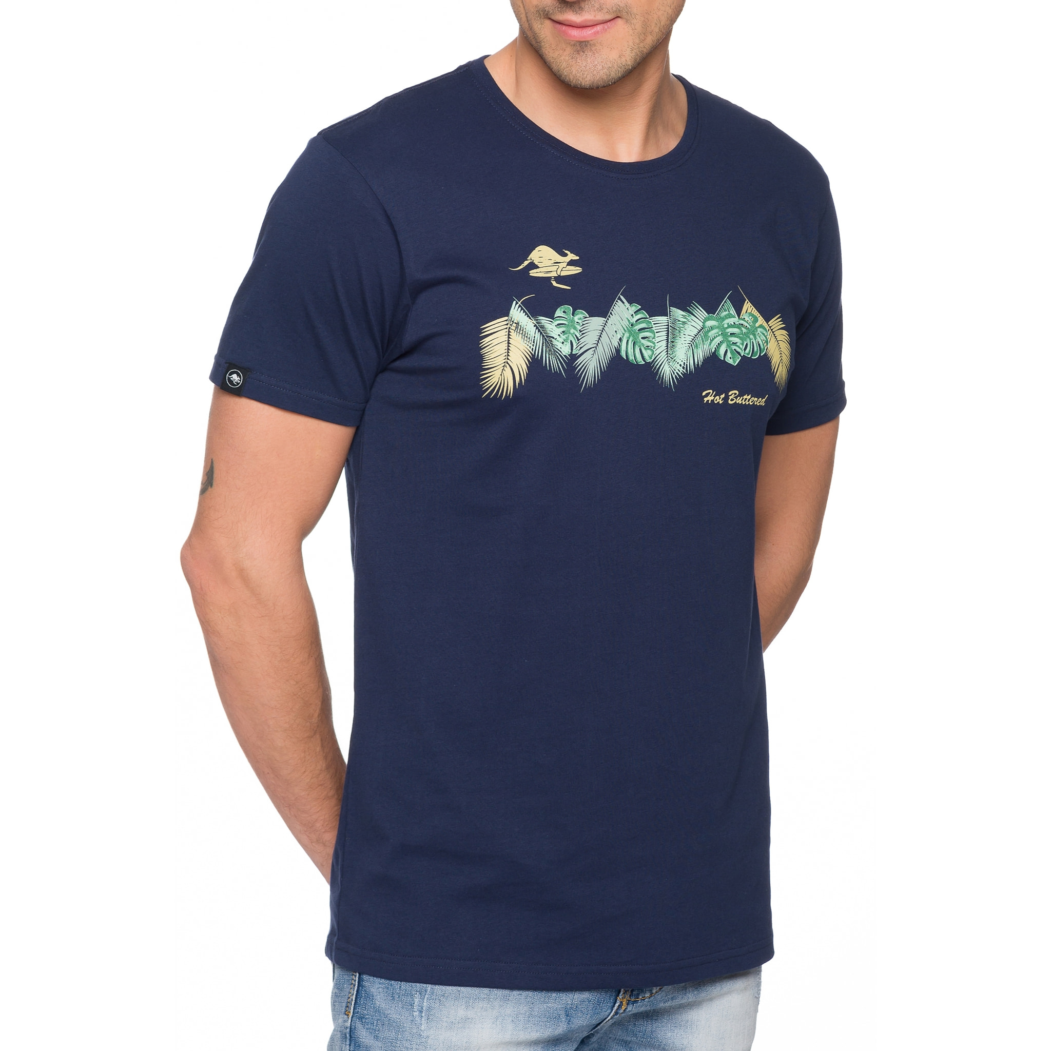 T-shirt in cotone 150 gr Hot Buttered Aloha Colore Blu Navy.