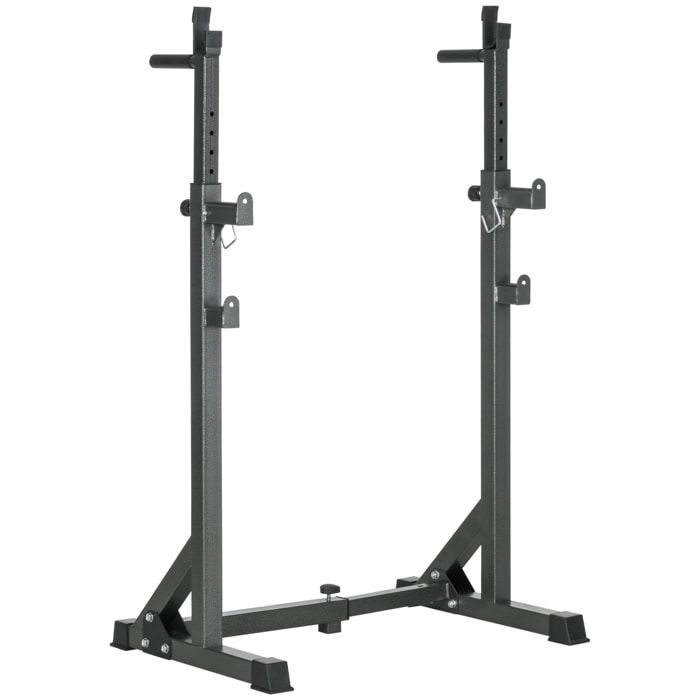 Soporte para Barras de Pesas Multifuncional con Ancho y Altura Ajustable Rack Musculación con Marco de Acero Carga 150 kg para Entrenamiento en Gimnasio Casa Negro