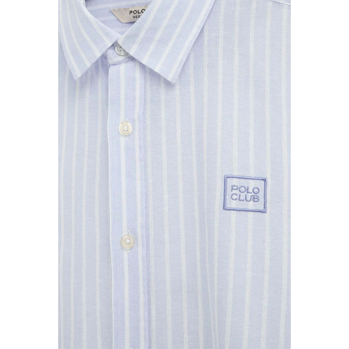 Camisa de rayas cotolino azul claro de cuello francés de corte regular y bordado Polo Club