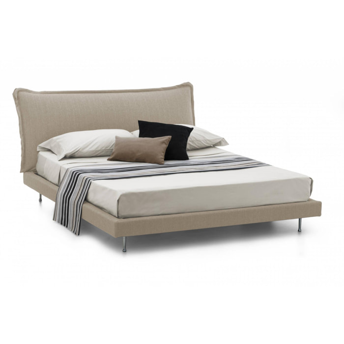 Letto matrimoniale Anika, Letto fisso con rivestimento e testata in tessuto, 100% Made in Italy, Apertura frontale, adatto per materasso Cm 160x190, Beige