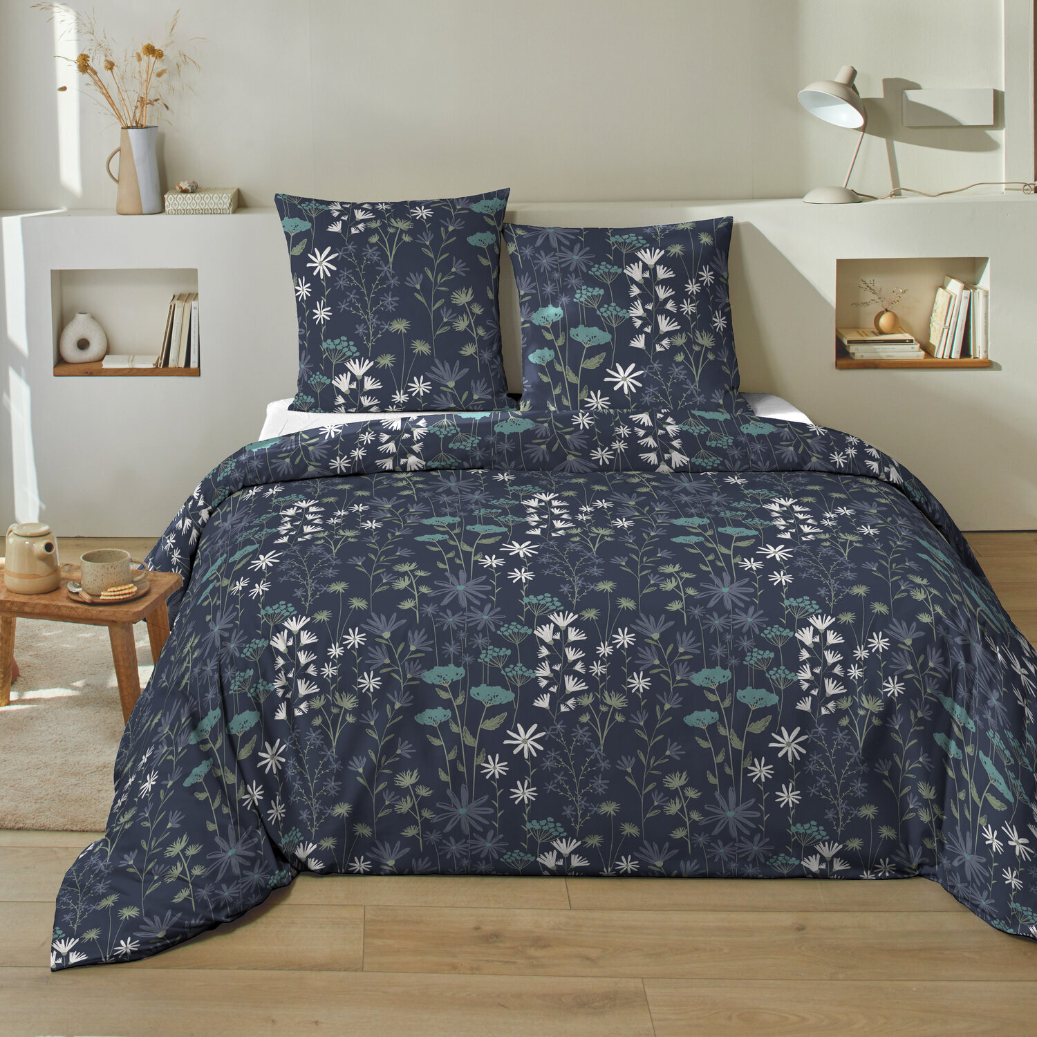 Parure housse de couette 3pcs 100% 100% coton 57 fils_lea marine